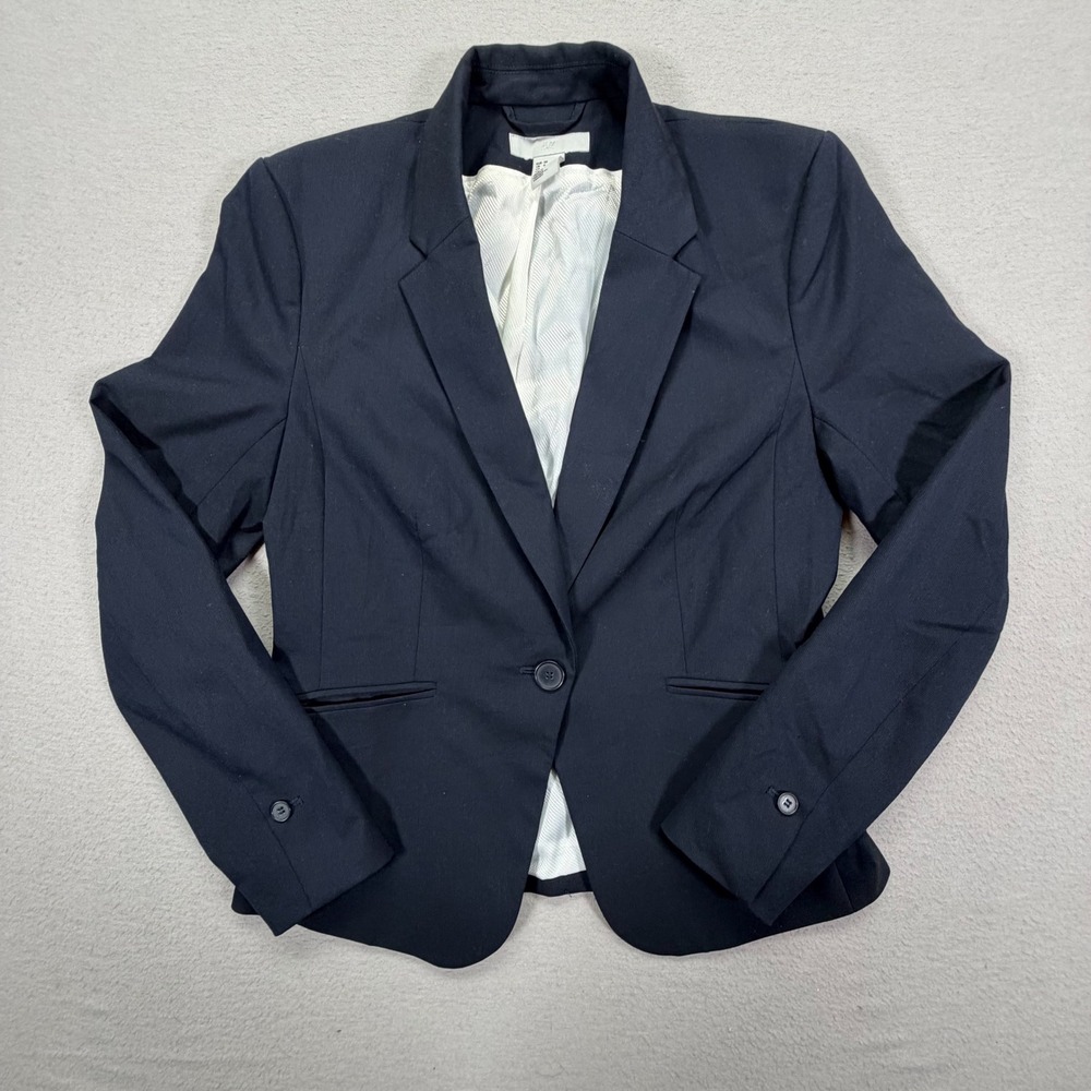 H&M Blazer Women Size 6 Good‎ Navy Blue Single Button Tailored Workwear